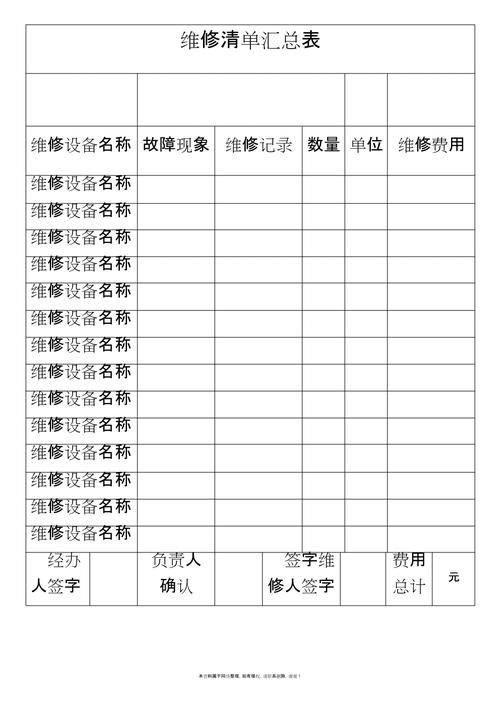 租房维修责任清单表样本