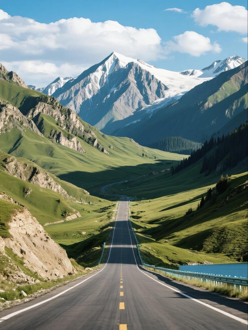 独库公路蜿蜒穿越天山山脉壮丽全景