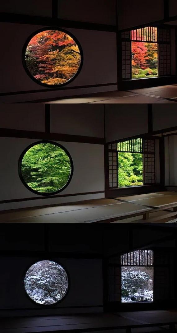 日本东福寺波之间窗棂光影效果