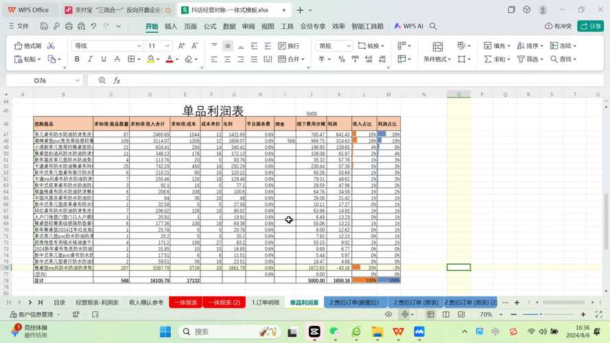 电商选品时用Excel表格计算利润率的截图