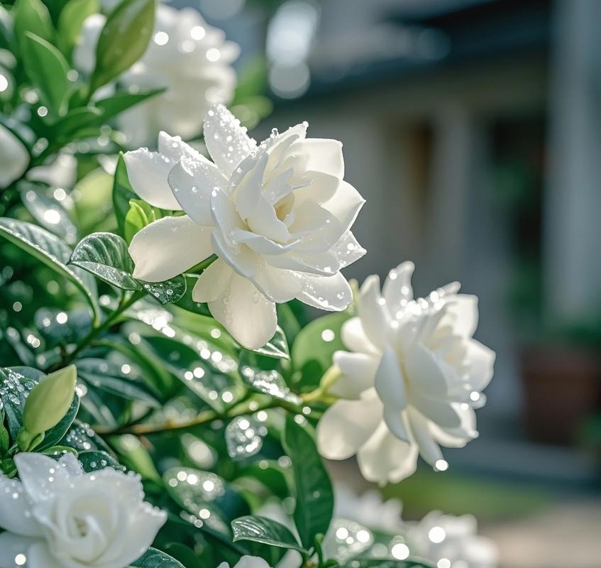 栀子花苞绽放前微微露色瞬间
