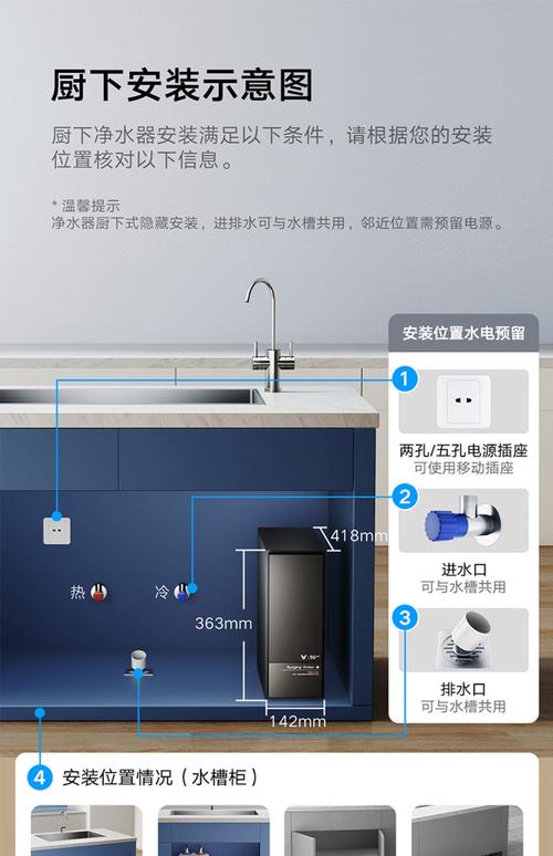 厨房台下净水器安装预留尺寸示意图