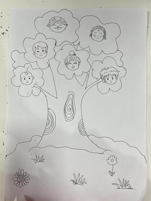孩子用水彩笔画家族树线稿