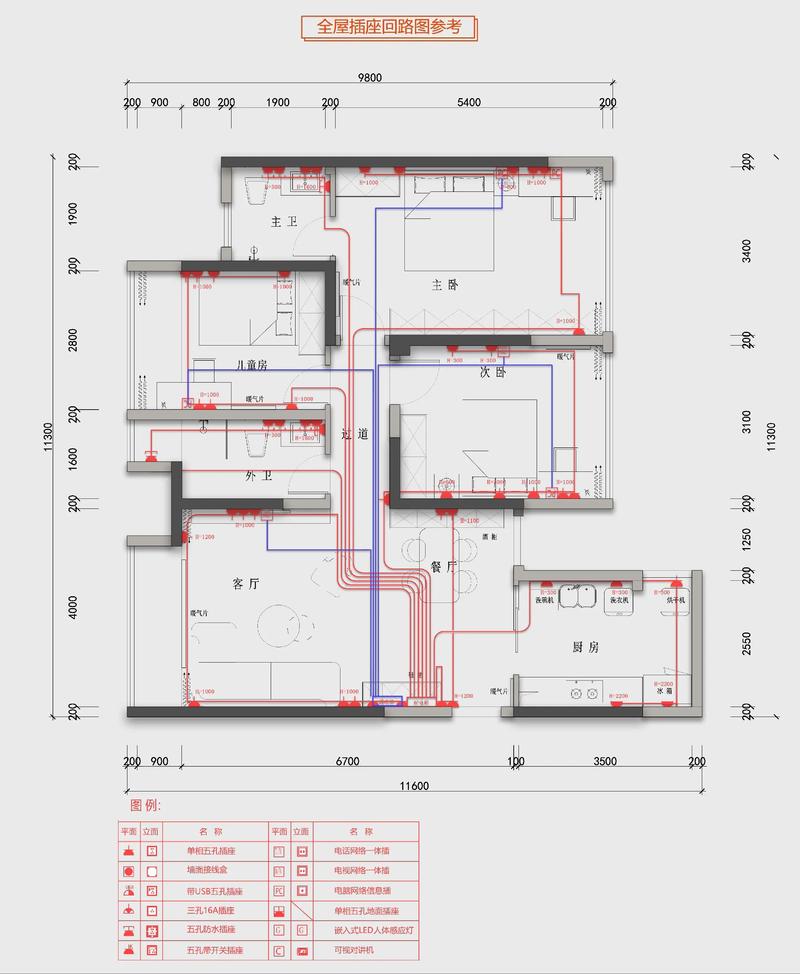客厅沙发区域水电定位施工图