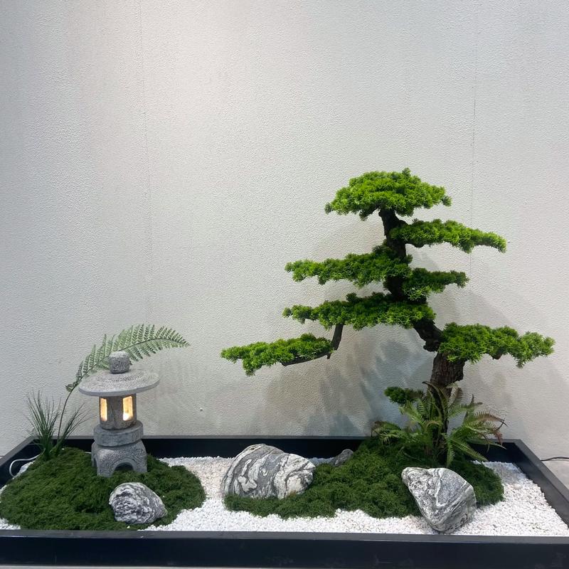 日式枯山水白砾石耙纹细节