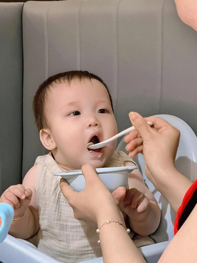 宝宝盯着大人饭碗流口水添加辅食场景图