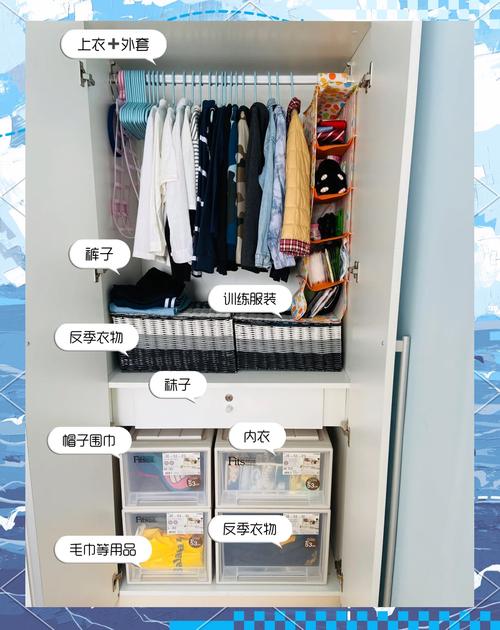 儿童衣物衣柜分区收纳实景图