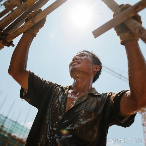 夏季户外高温作业人员出汗实拍