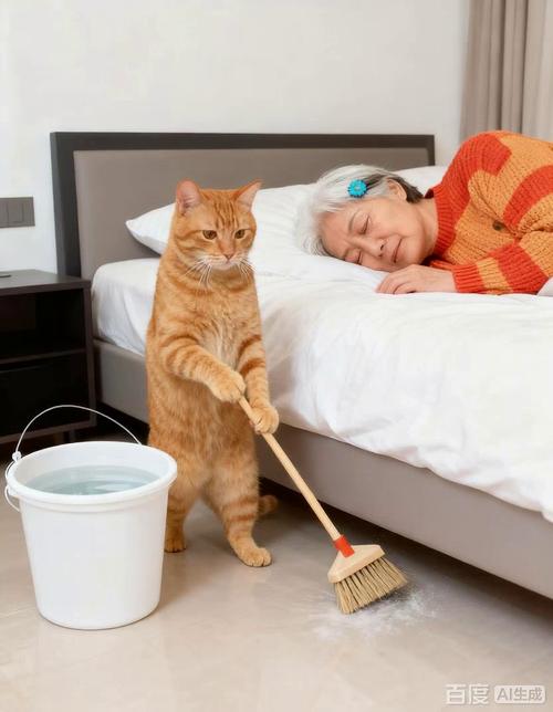 准爸爸帮怀孕妻子清理猫砂盆场景