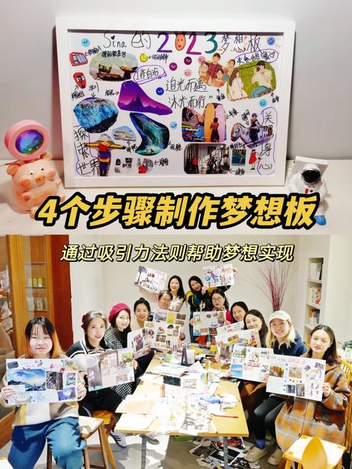 父亲与小女孩一起用杂志剪贴制作梦想愿景板