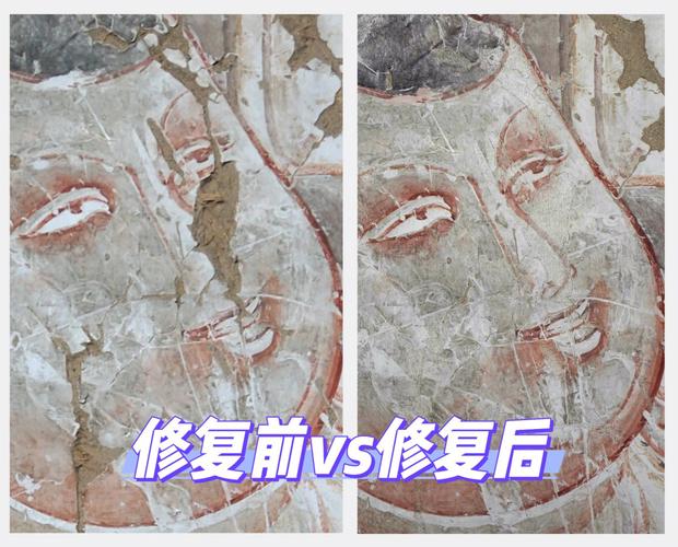 文保石窟光辐射损伤后颜料变色对比图